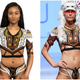 Left, Screenshot of the “Asari Set” from Bfyne; Right, a model walks the runway for Silvia Ulson at Miami Swim Week powered by Art Hearts Fashion Swim/Resort 2018/19 at Faena Forum on July 12, 2018 in Miami Beach, Florida.